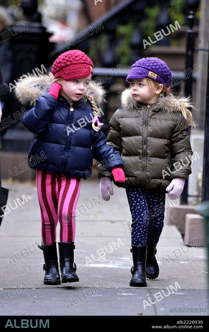 MARION LORETTA ELWELL BRODERICK and TABITHA HODGE BRODERICK. Nov. 26, 2013 - New York City, NY, USA - Twins Marion (L) and Tabitha Broderick go to school in the West Village on November 26 2013 in New York City. 26/11/2013