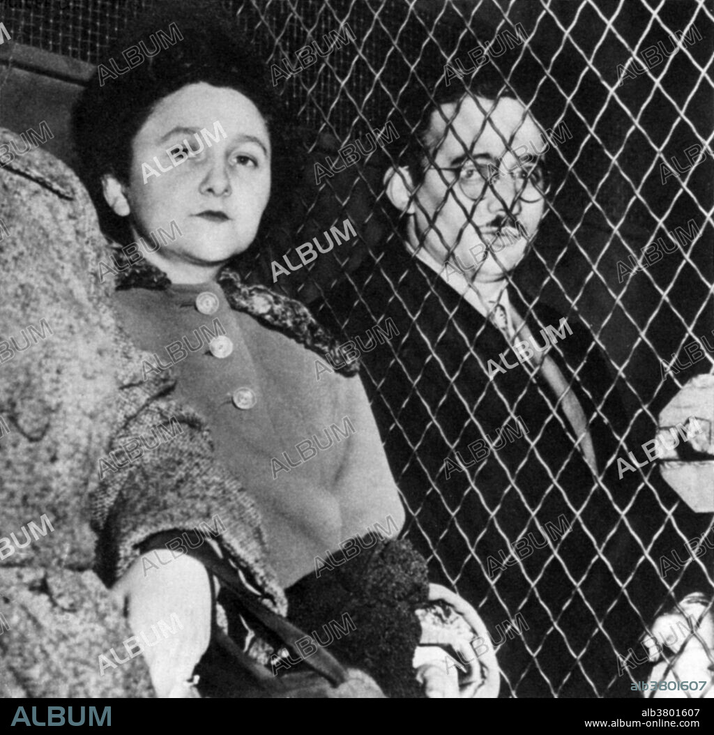 Julius and Ethel Rosenberg on the way to prison. Julius Rosenberg (1918-1953), together with his wife, Ethel Greenglass Rosenberg (1915-1953), were executed in 1953 for conspiracy to commit espionage. They were accused of giving information about the atomic bomb to the Soviet Union.