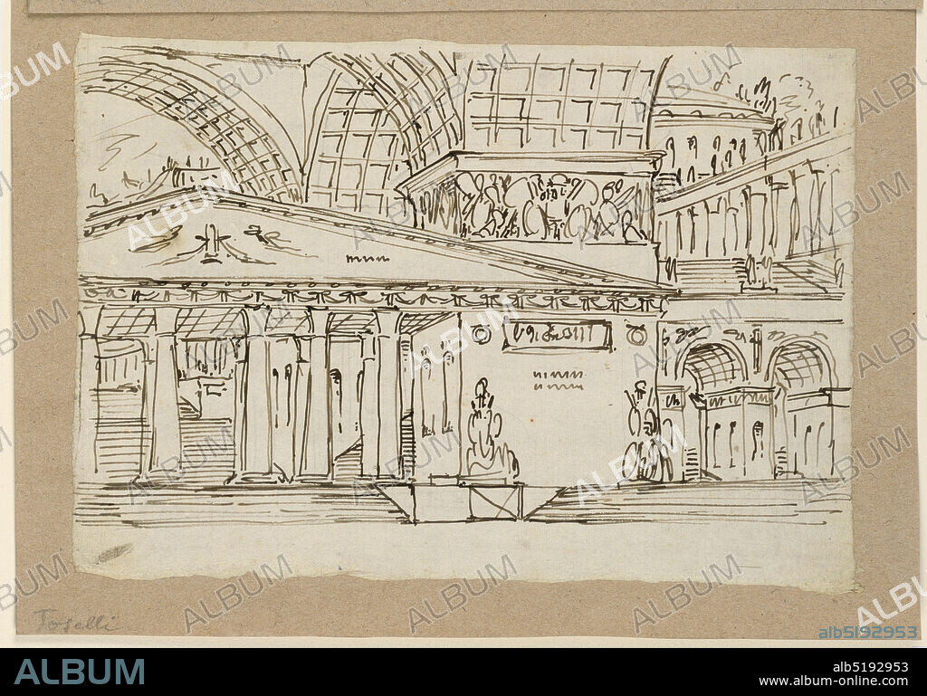 Stage Design, Group of Antique Buildings, Angelo Toselli, ca. 1765? 1826, Pen and bistre ink on paper, Horizontal rectangle. Group of antique buildings with pediments, vaults, porticoes, stairs leading up., Italy, early 19th century, theater, Drawing, Drawing, Stage Design, Group of Antique Buildings, Angelo Toselli, ca. 1765? 1826, Pen and bistre ink on paper, Horizontal rectangle. Group of antique buildings with pediments, vaults, porticoes, stairs leading up., Italy, early 19th century, theater, Drawing, Drawing.