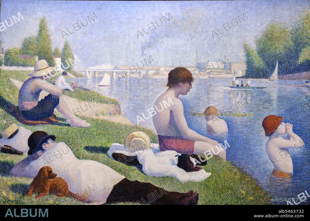 Jorge Seurat, Bathers at Asnières, 1884, oil on canvas, National Gallery, London, England, Great Britain.