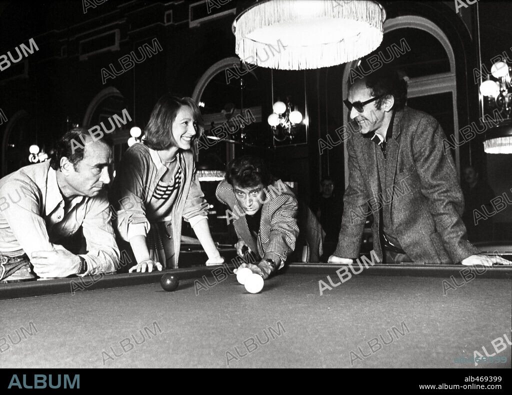 CLAUDE BRASSEUR, JEAN-LUC GODARD, JEAN-PHILIPPE SMET HALLYDAY et NATHALIE BAYE dans DETECTIVE, 1985, réalisé par JEAN-LUC GODARD.