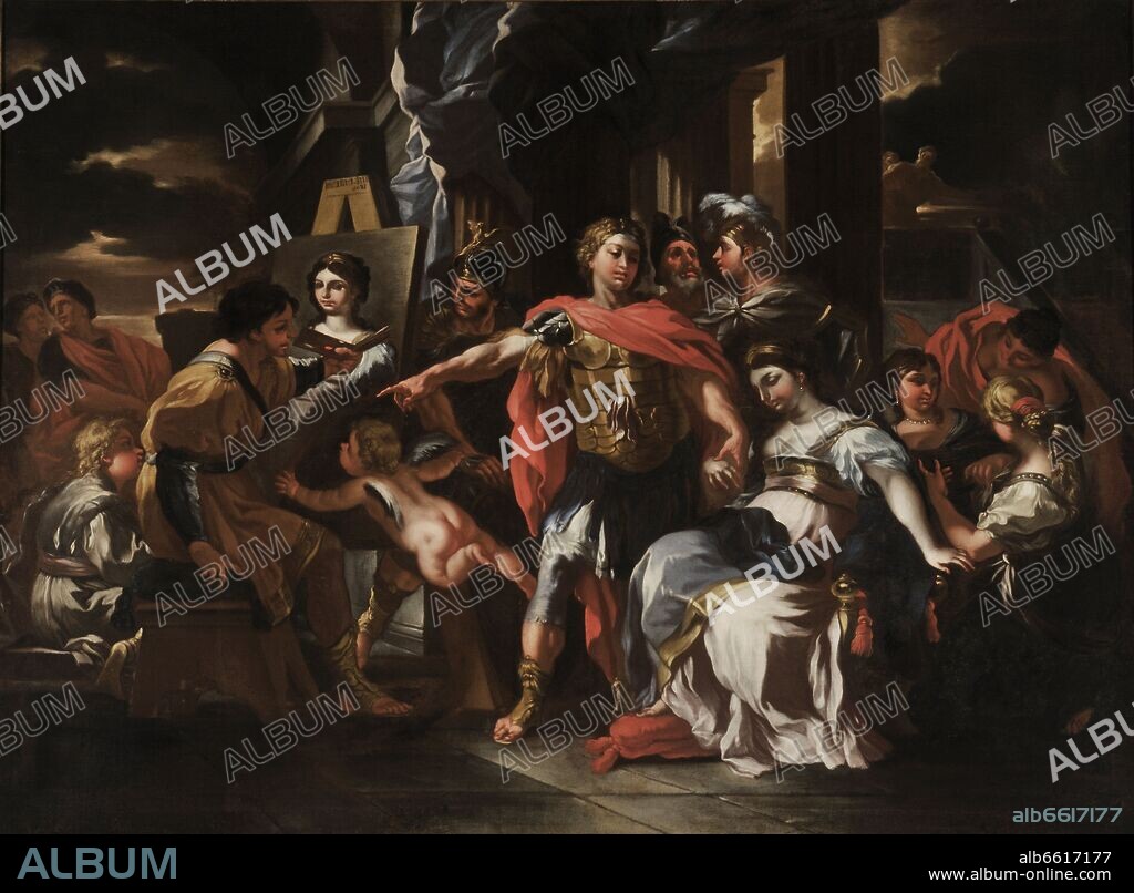 FRANCESCO SOLIMENA (1657-1747). 'Apelle che ritrae Pancaspe alla presenza di Alessandro Magno', 17th-18th century, Oil on canvas, 26,5 x 22,4 cm.
