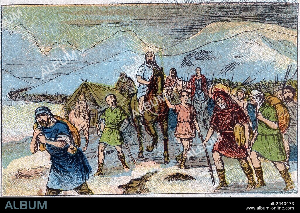 Historia de Catalunya. Entrada de los iberos a través de los Pirineos. Dibujo de los año 1930.