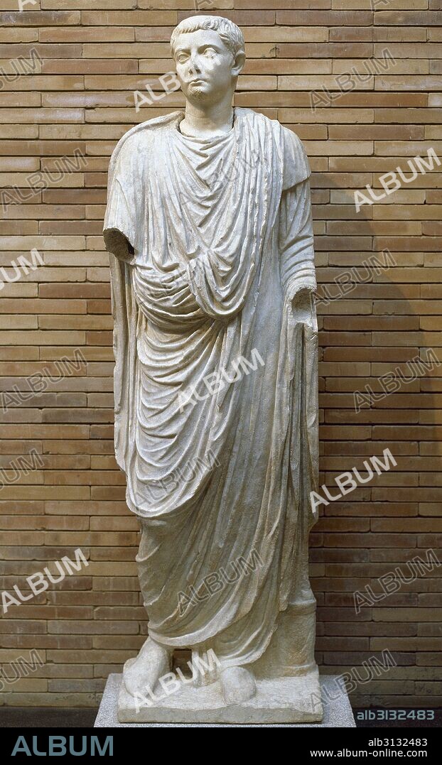 Nero Claudius Drusus (38 BC-9 BC). Roman politician and military commander of the Roman forces in German territory. Son of Livia Drusilla. Drusus as magistrate. Statue from the Roman theater of Merida, 1st century. National Museum of Roman Art. Merida, province of Badajoz, Extremadura, Spain.