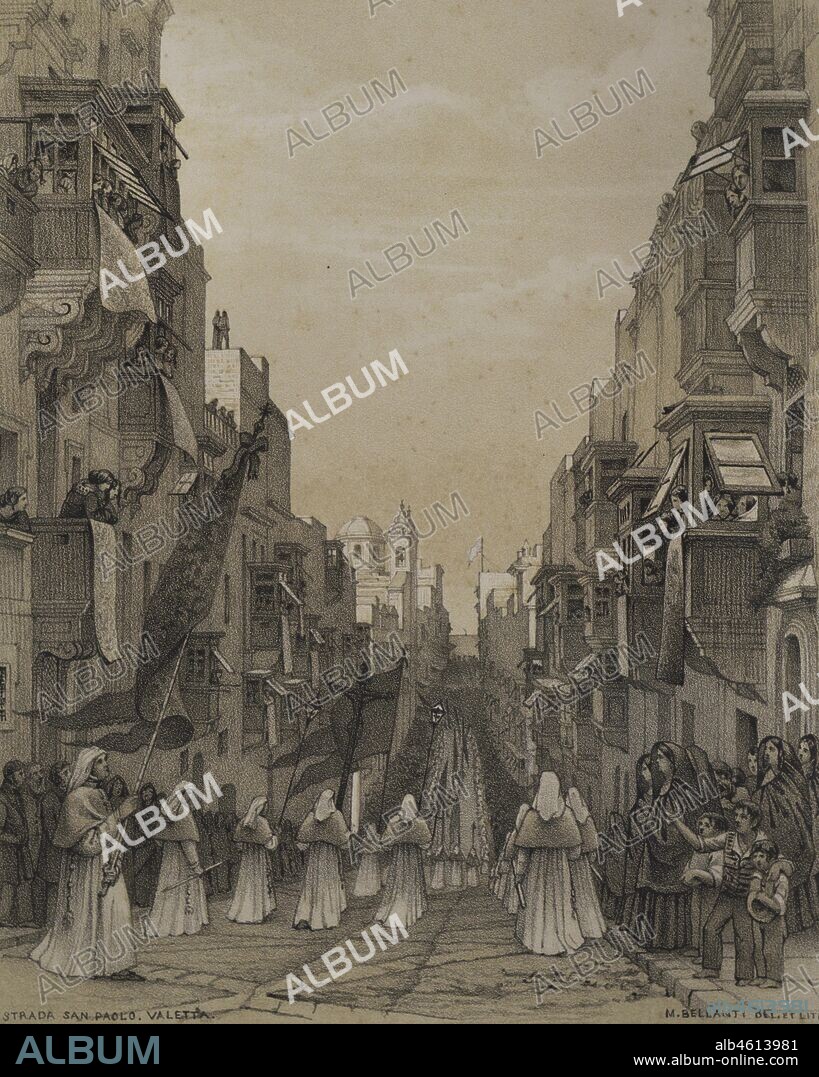 Michele Bellanti (1807-1883). Maltese painter. View of the San Paolo Street. Lithograph. National Museum of Fine Arts. Valletta. Malta.