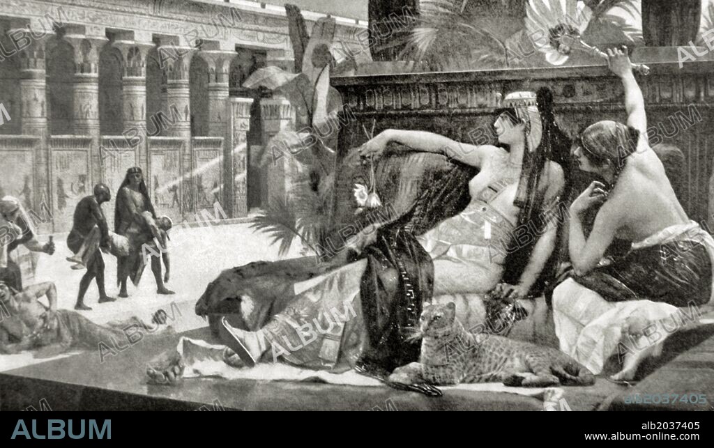 ALEXANDRE CABANEL. CLEOPATRA VII FILOPATOR (69 a. C. -30 a. C.). Ultima reina de Egipto de la dinastía lágida (51 a. C. -30 a. C.). Grabado extraido de la pintura de Cabanel. "Historia de las Naciones".