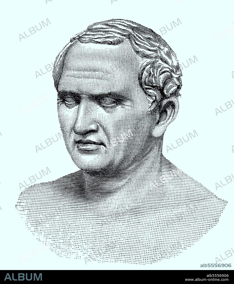 Marcus Tullius Cicero, 3. Januar 106 v. Chr. 7. Dezember 43 v. war ein römischer Politiker, Jurist, Schriftsteller und Philosoph, der berühmteste Redner Roms und Konsul im Jahr 63 v. antike Marmorbüste im Vatikanischen Museum in Rom, Italien, digitale verbesserte Reproduktion eines Originaldrucks aus dem 19. Jahrhundert.