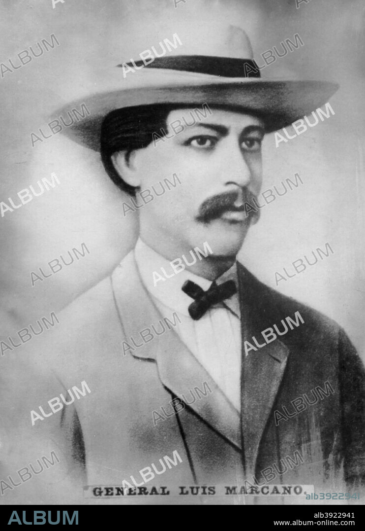 General Luis Marcano (1831-1870), Mayor General of the Cuban Liberation Army, c1910. Dominican born, he  was one of 37 men who spoke out against the Spanish government in the Demajagua alongside Carlos Manuel de Céspedes. Cigar card from the History of Cuba,  Geografico Universal, Propaganda de los Cigarros Susini y La Corona, Tabacalera Cubana.