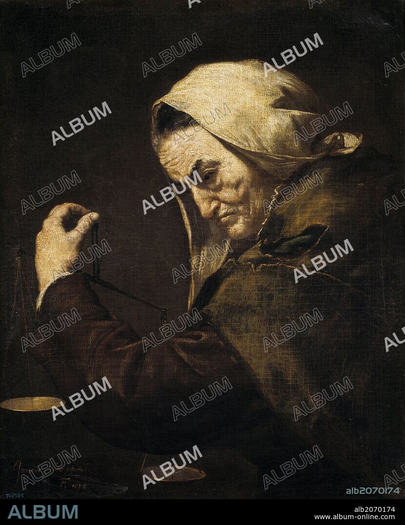JOSÉ DE RIBERA. José de Ribera / 'Vieja usurera', 1638, Escuela Española, Óleo sobre Lienzo, 76 cm x 62 cm, P02506.