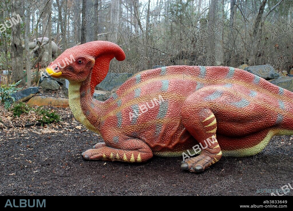 Reconstruction of a Parasaurolophus dinosaur. Durham Museum of Science and Life.