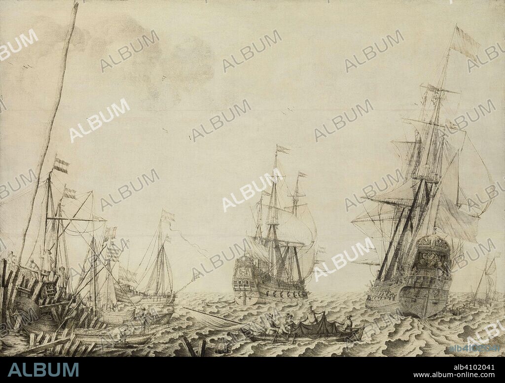 EXPERIENS SILLEMANS. Ships near a Harbor. Dating: 1649. Measurements: h 77 cm × w 106 cm; d 9 cm.