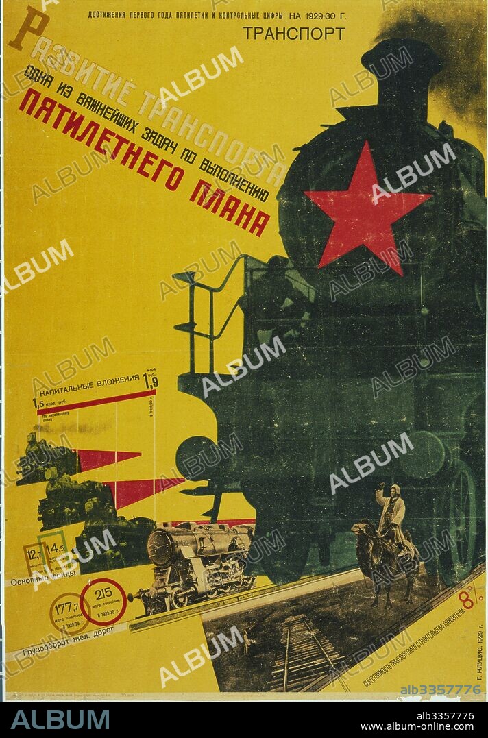 GUSTAV KLUTSIS. The Development of Transportation, The Five-Year Plan (Poster).