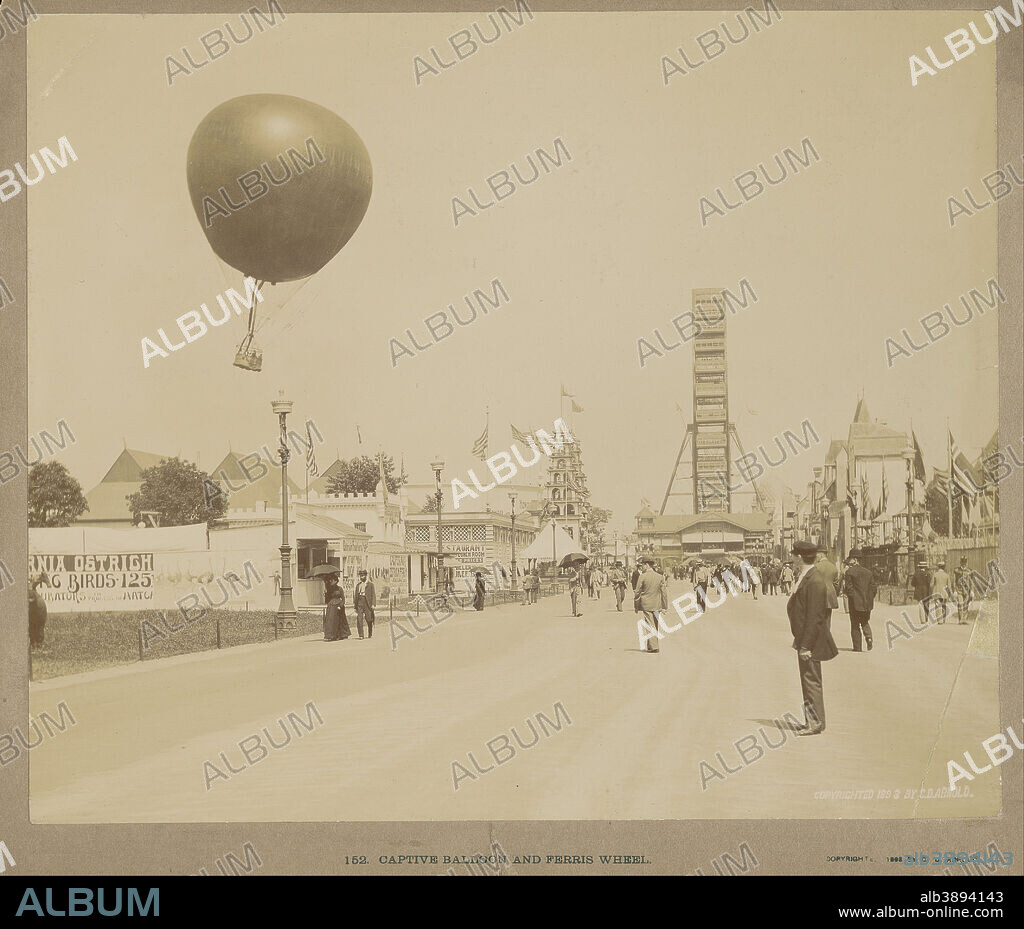 CHARLES DUDLEY ARNOLD. Captive Balloon and Ferris Wheel, World Columbian Exposition, Chicago. Date/Period: 1892 - 1893. Print. Gelatin silver. Height: 181 mm (7.12 in); Width: 216 mm (8.50 in).