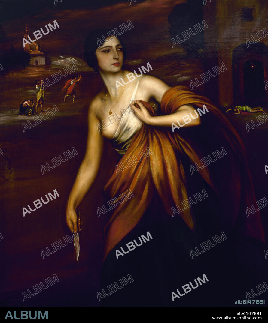 JULIO ROMERO DE TORRES. LA CHICA DE LA NAVAJA - OLEO/LIENZO - 120X105 CM.