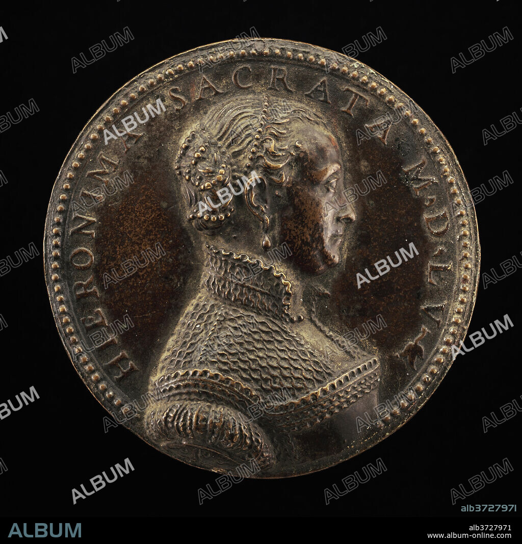PASTORINO DE' PASTORINI, CALLED PASTORINO DA SIENA. Girolama Sacrata of Ferrara. Dated: 1555. Dimensions: overall (diameter): 6.97 cm (2 3/4 in.)  gross weight: 56.75 gr (0.125 lb.). Medium: bronze//Cast hollow.