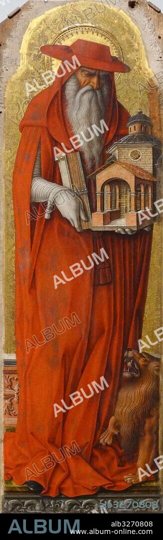 Portrait of Saint Jerome by Carol Crivelli (1430-1495) an Italian Renaissance painter of conservative Late Gothic decorative sensibility. Dated 15th Century.