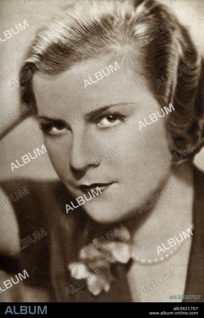 Renate Müller, German actress, 1933. Müller (1906-1937), entered films in the late 1920s in Berlin and quickly became popular. A blue-eyed blonde, she was considered to be one of the great beauties of her day and along with Marlene Dietrich was seen as the embodiment of fashionable Berlin society. Her death in a fall from a hotel window in 1937 remains unexplained. Some sources believe that it was murder or suicide resulting from Müller's unwillingness to appear in Nazi propaganda films and refusal to end her relationship with her Jewish lover.