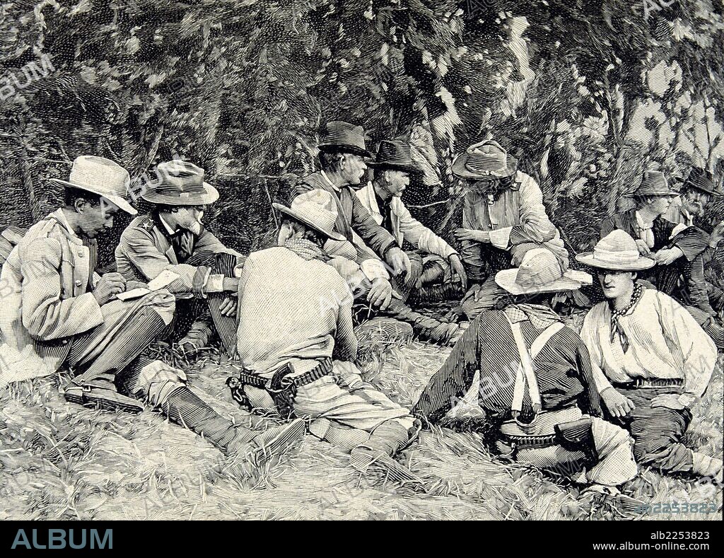 GUERRA DE CUBA 1868 - 1898. NOMBRE GENERICO CON EL QUE SE CONOCE LAS TRES GUERRAS POR LA INDEPENDENCIA DE CUBA DE ESPAÑA. " CONSEJO DE GUERRA DEL EJERCITO NORTEAMERICANO EN SANTIAGO DE CUBA , AÑO 1898 "GRABADO L ¿ILLUSTRATION.