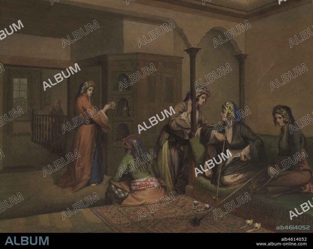 Michele Bellanti (1807-1883). Artista maltés. Escena doméstica en Constantinopla, 1848. Aguafuerte y gouache sobre papel. Museo Nacional de Bellas Artes. La Valeta. Malta.