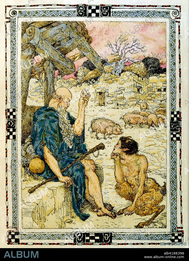 Illustration for Hyalis. Le petit faune aux yeux bleus. the novel by Albert Samain, (1858-1900). illustration by G. Mossa. Paris 1918. In classical mythology, Hylas was a youth who served as Heracles' (Roman Hercules) companion and servant. His abduction by water nymphs was a theme of ancient art.