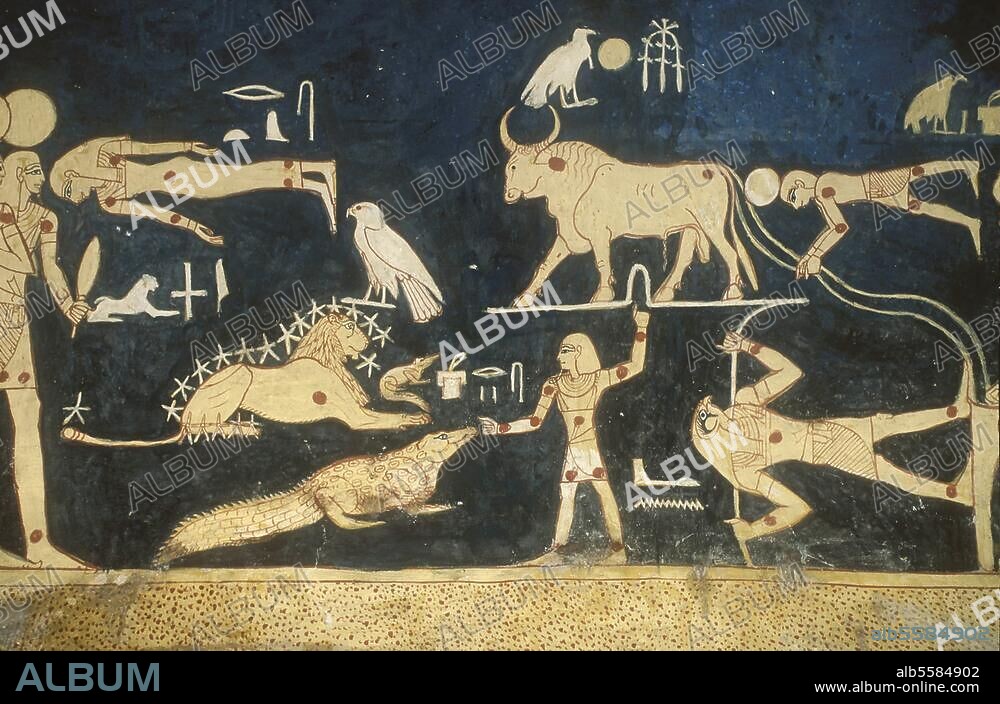 Theben-West (Biban el-Muluk, Ägypten), Tal der Könige, Grab Ramses' VI (KV 9), 20. Dynastie, um 1135 v. u. Z. Teilansicht: Wandmalerei. Foto, undat.