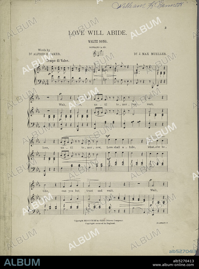 Love will abide, notated music, Scores, 1893 - 1893, Baker, Alfred E., Mueller, J. Max.