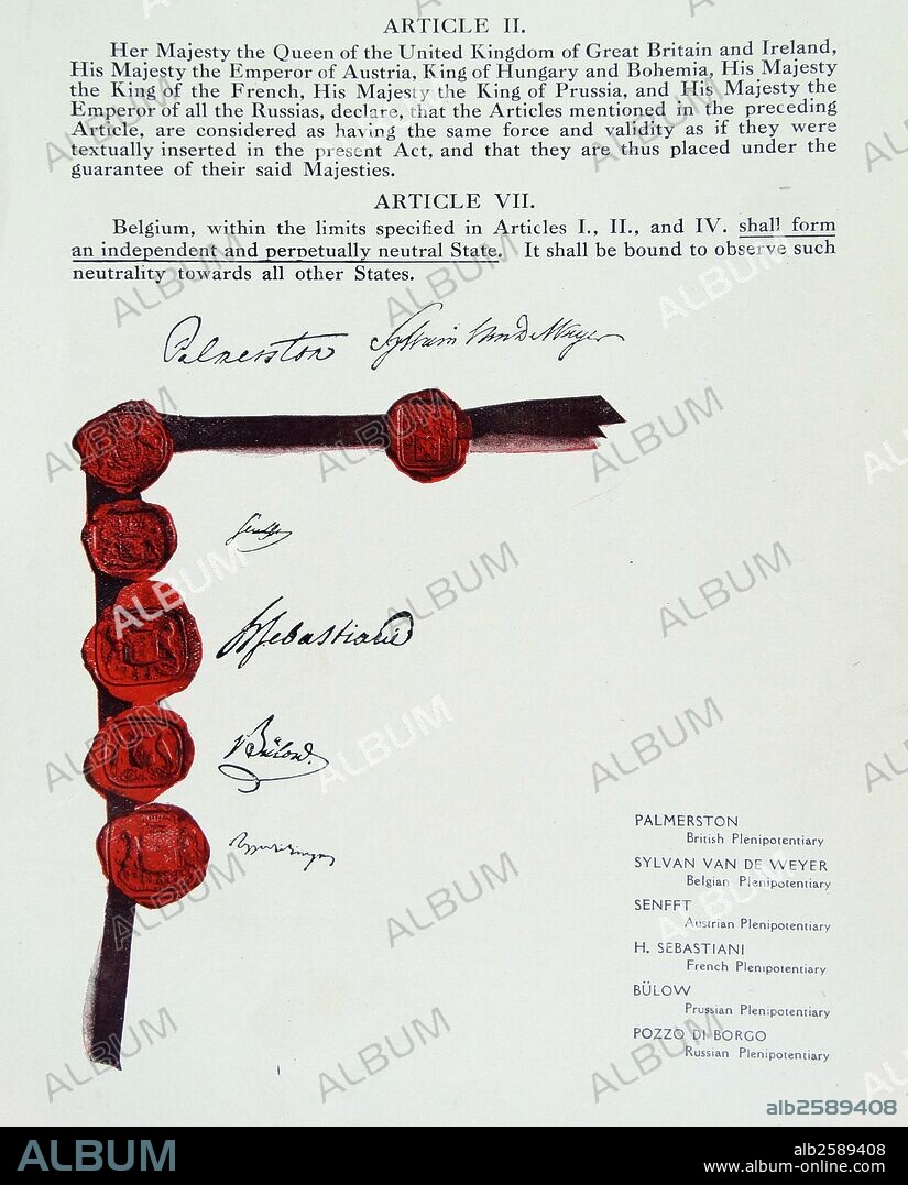 The Treaty of London signed on 19 April 1839 between the Concert of Europe, the United Kingdom of the Netherlands and the Kingdom of Belgium. Under the treaty, the European powers recognized and guaranteed the independence and neutrality of Belgium and confirmed the independence of the German-speaking part of Luxembourg.