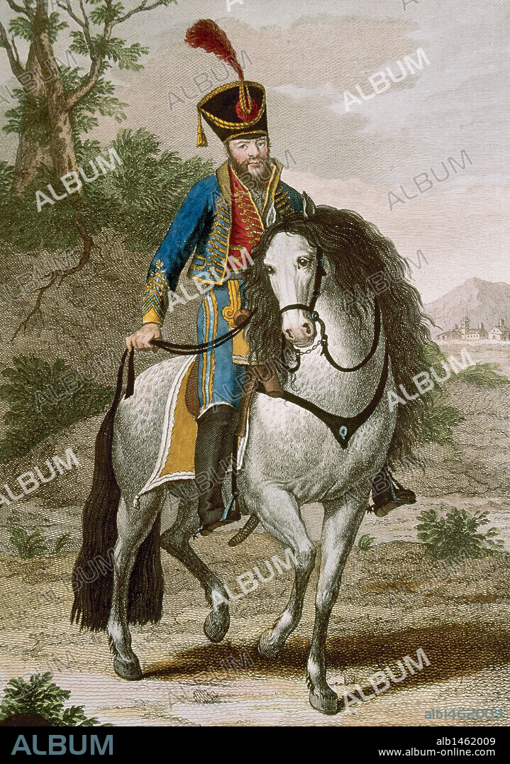 ABAD MORENO, Francisco (1788-1827). Guerrillero español apodado "CHALECO". Destacó en la defensa de Valdepeñas contra los franceses, durante la Guerra de Independencia española. Grabado coloreado. Biblioteca Nacional. Madrid. España.