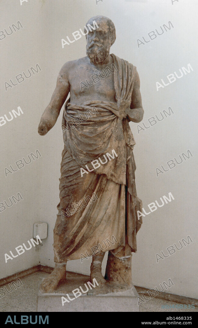 Greek Art. Greece. Marble statue of a greek philosopher. Probably Socrates. c. 4th century BC. Dephi Archaeological Museum.