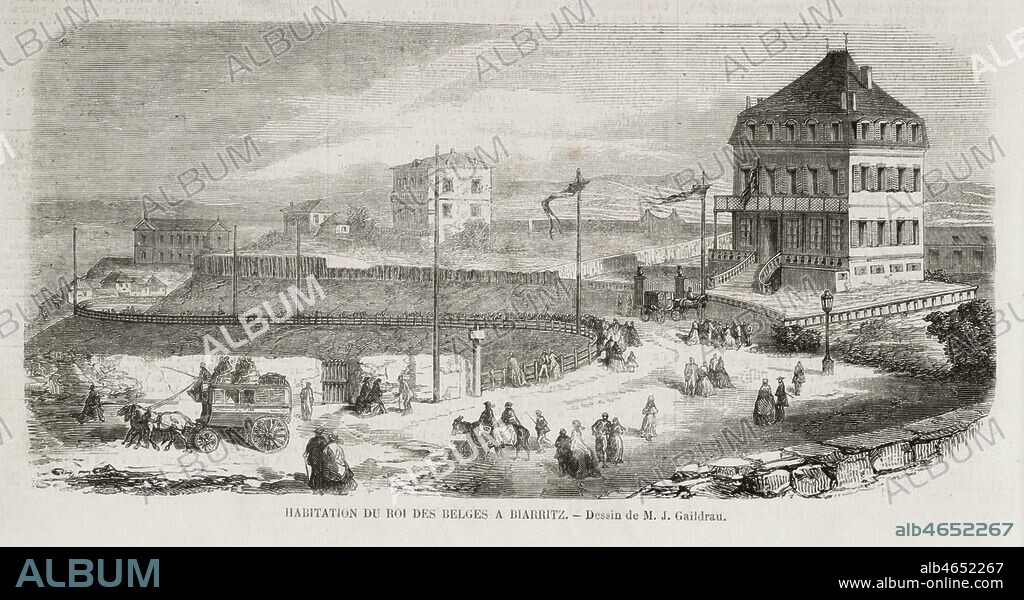 ' Habitation du roi des Belges LEOPOLD 1ER (1831-1865) a Biarritz.' Gravure de I.M. GALIDRAU (19eme) tiree de L' Illustration du 24/09/1859. Credit : Collection KHARBINE-TAPABOR.