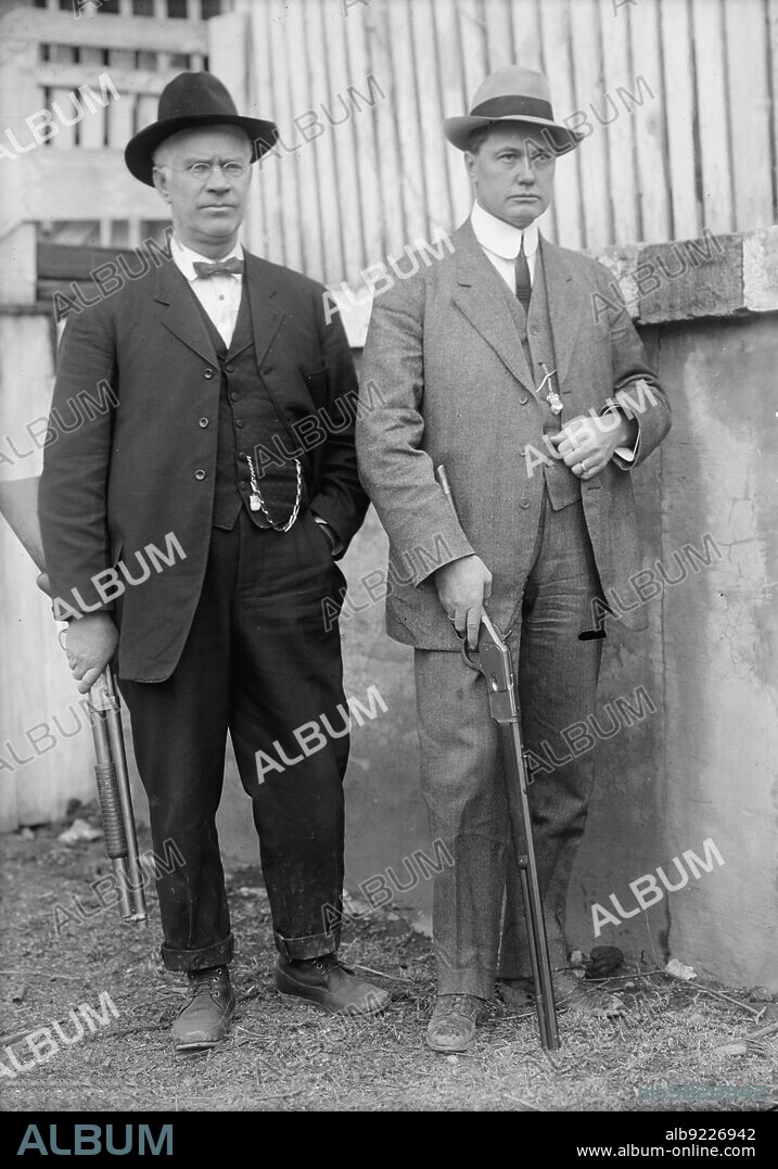 HARRIS & EWING. Feud - Scenes in Virginia Mountain Town at Trial After Feud, 1912. Shows, Thomas Felts, right, and D.O. Baldwin at left, of the Baldwin-Felts Detective Agency. Landowner Floyd Allen was convicted and executed for murder in 1913 after a courthouse shootout the previous year that left a judge, prosecutor, sheriff, and two others dead.