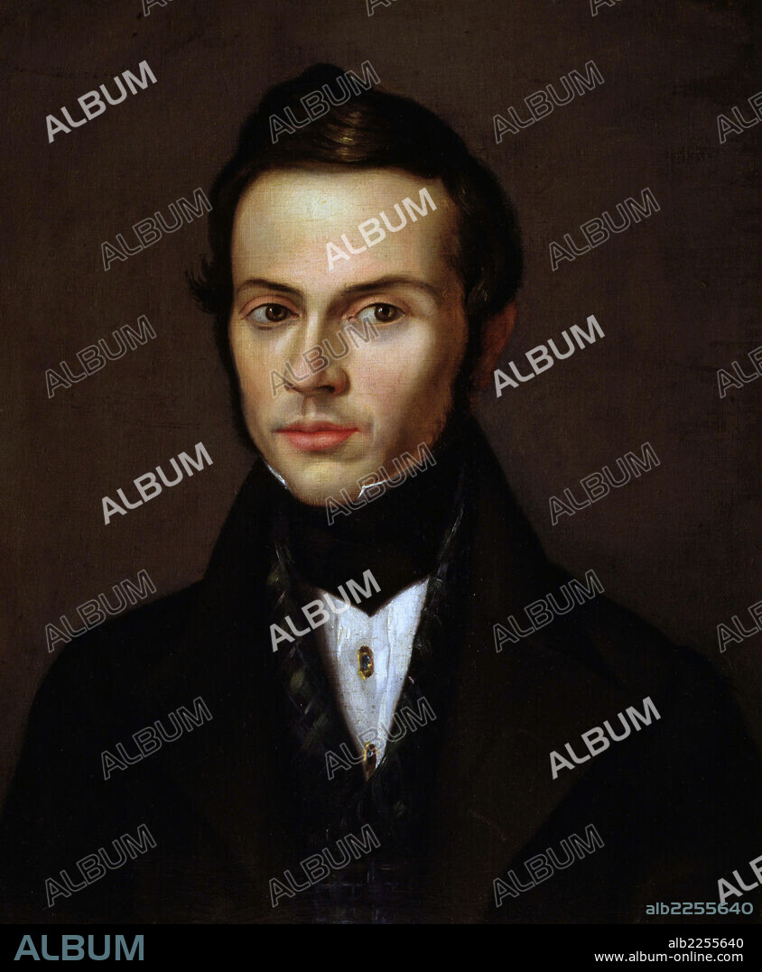HARTZENBUSCH, JUAN EUGENIO. ESCRITOR ESPAÑOL. MADRID 1806-1880. OLEO DE PATRICIO RODRIGUEZ EN 1837. BIBLIOTECA NACIONAL. MADRID.