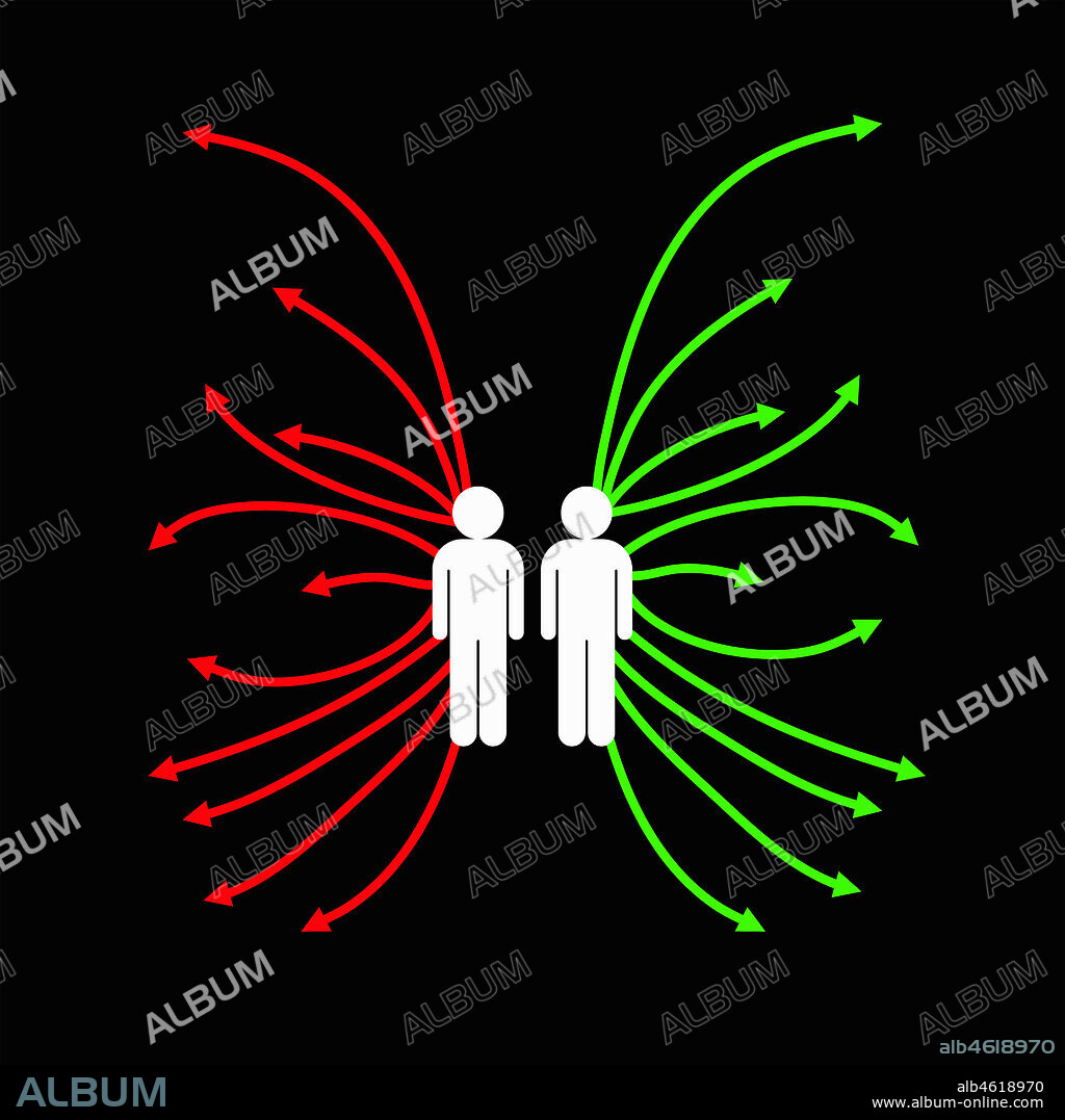 Two men with divergent arrows.
