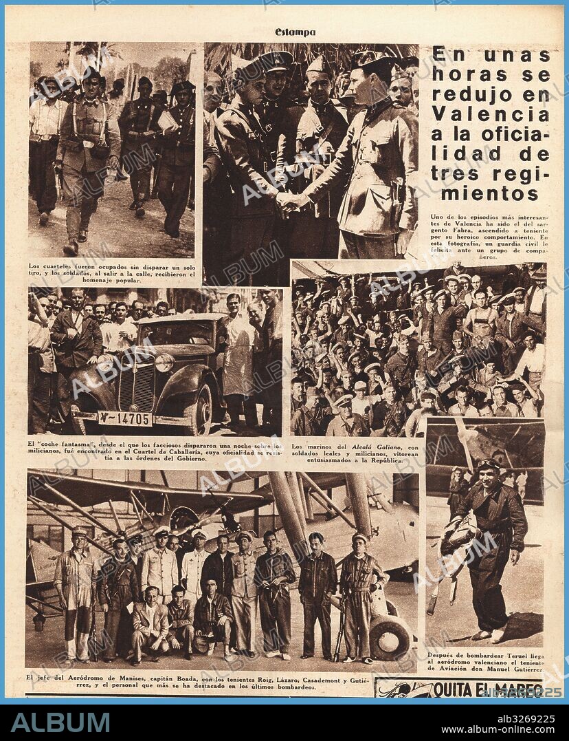 España. Guerra civil (1936-1939). Revista gráfica Estampa, editada en Madrid, agosto de 1936. Crónica de los acontecimientos acaecidos en la zona de Levante en los primeros días de la guerra civil española.