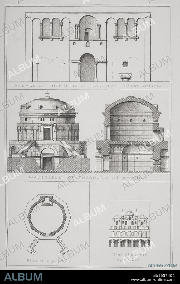 Palace and Mausoleum of Theodoric at Ravenna Italy from Agincourt's History of Art by its Monuments.