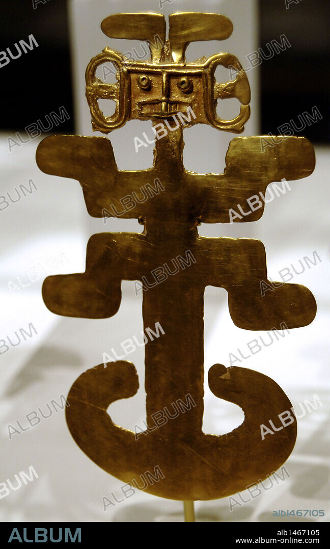 ARTE PRECOLOMBINO. COLOMBIA. COLGANTE ANTROPOMORFO. S. V-X (S. V-S. X). Oro. Procede del Departamento de Tolima. Museo Metropolitano de Arte. Nueva York. Estados Unidos.