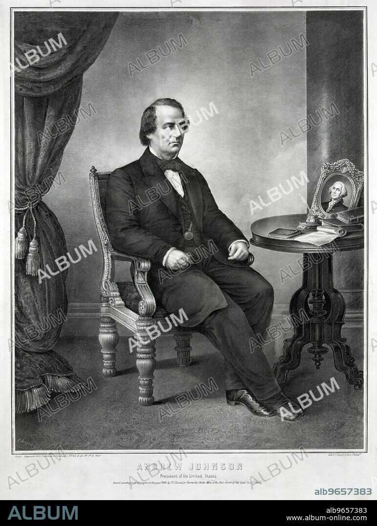 Andrew Johnson, President of the United States, Seated Portrait, Lithograph by P.S. Duval & Son, Published by Swander and Co., Philadelphia, 1866.