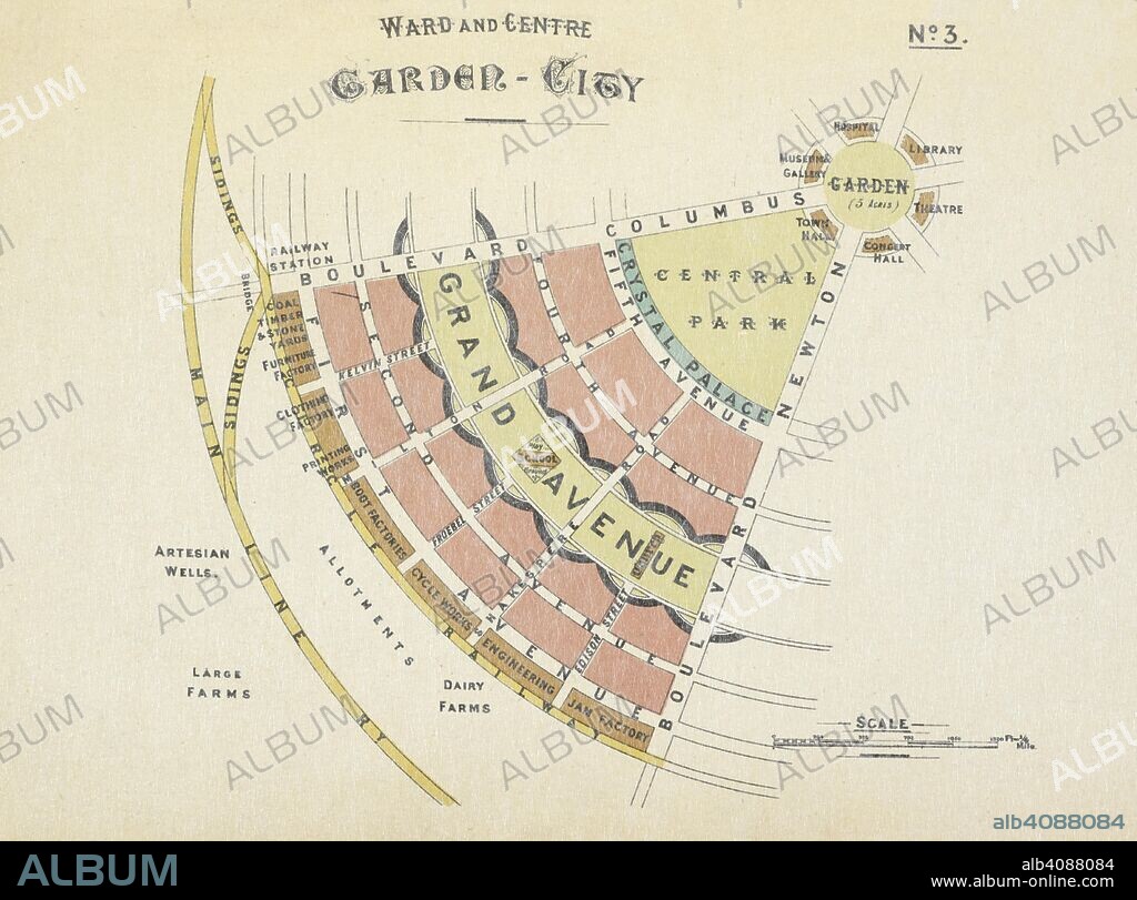 EBENEZER HOWARD. Ward and Centre Garden City. To-morrow : a peaceful path to real reform. London : Swan Sonnenschein, 1898. Source: 08275.i.25.
