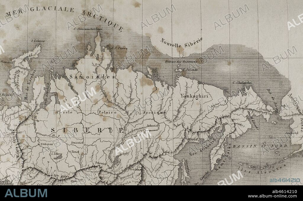 Rusia. Mapa de Siberia. Grabado por Lemaitre. Historia de Rusia por Chopin. Panorama Universal, edición española de 1839.