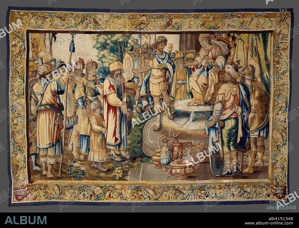 EVRARD LEYNIERS. Antony Presents Artavasdes, King of the Armenians, to Cleopatra from The Story of Antony and Cleopatra. Woven at the workshop of Everard III Leyniers (1597-1680); Flanders, Brussels. Date: 1630-1650. Dimensions: 439.4 × 304.8 cm (173 × 120 in.). Wool and silk, slit and double interlocking tapestry weave. Origin: Flanders.