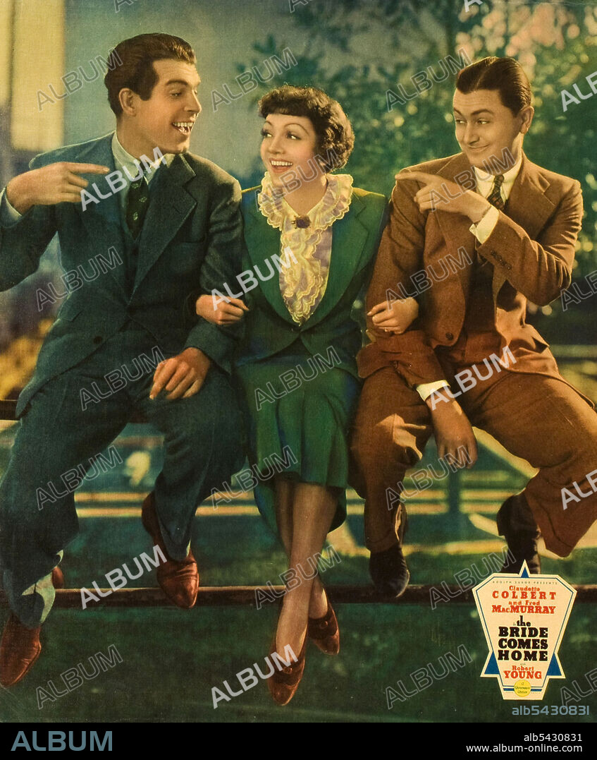 CLAUDETTE COLBERT, FRED MACMURRAY and ROBERT YOUNG in THE BRIDE COMES HOME, 1935, directed by WESLEY RUGGLES. Copyright PARAMOUNT PICTURES.