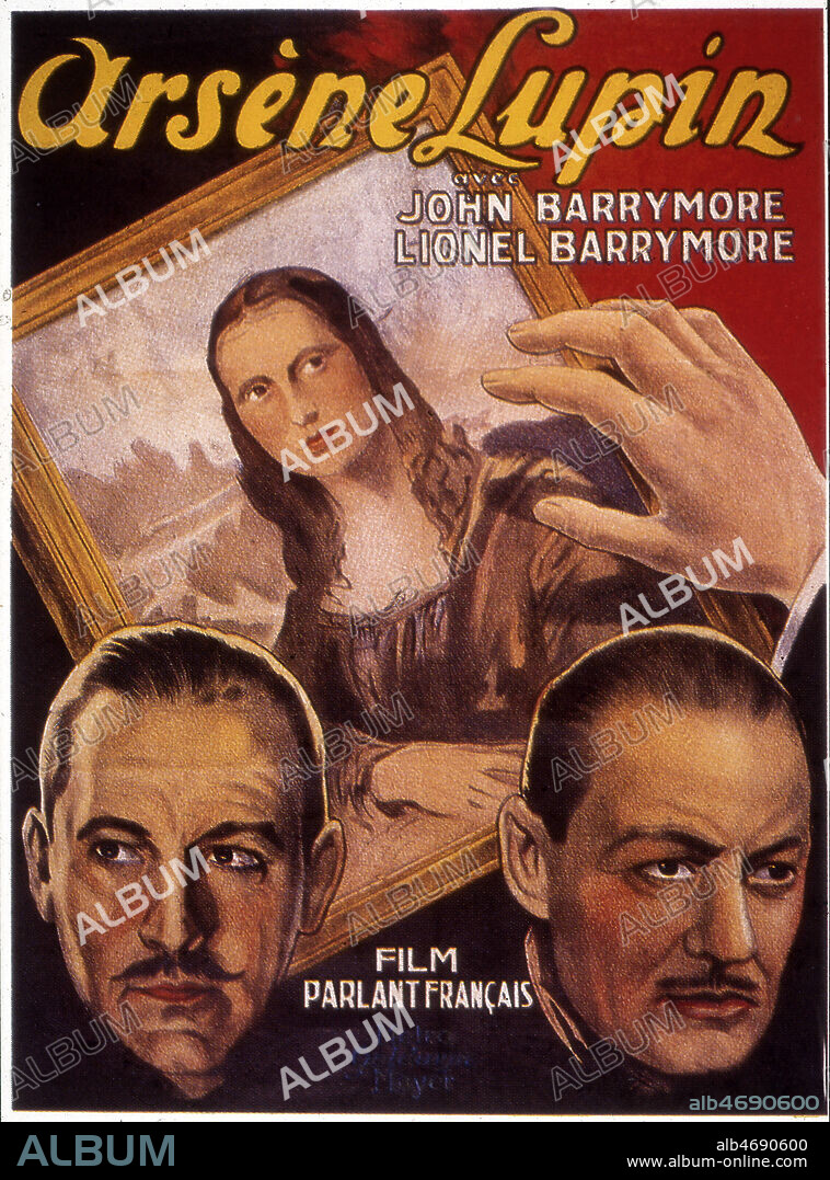 Affiche du film 'Arsene Lupin' realise en 1932 par Jack CONWAY (1887-1952) avec John BARRYMORE (1882-1942) et Lionel BARRYMORE (1878-1954) d'apres Maurice LEBLANC (1864-1941). Credit: Coll. Perron/KHARBINE-TAPABOR.
