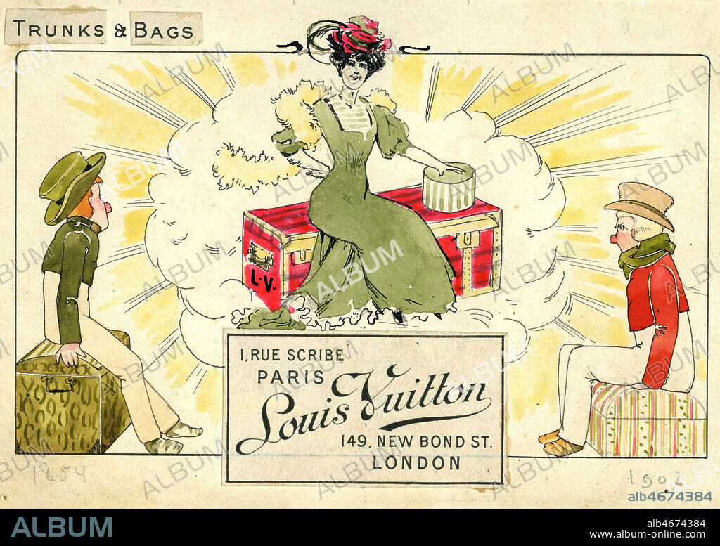 Publicite de 1907 pour les bagages Louis Vuitton (projet de carte), illustration anonyme. Credit : Collection IM/KHARBINE-TAPABOR.