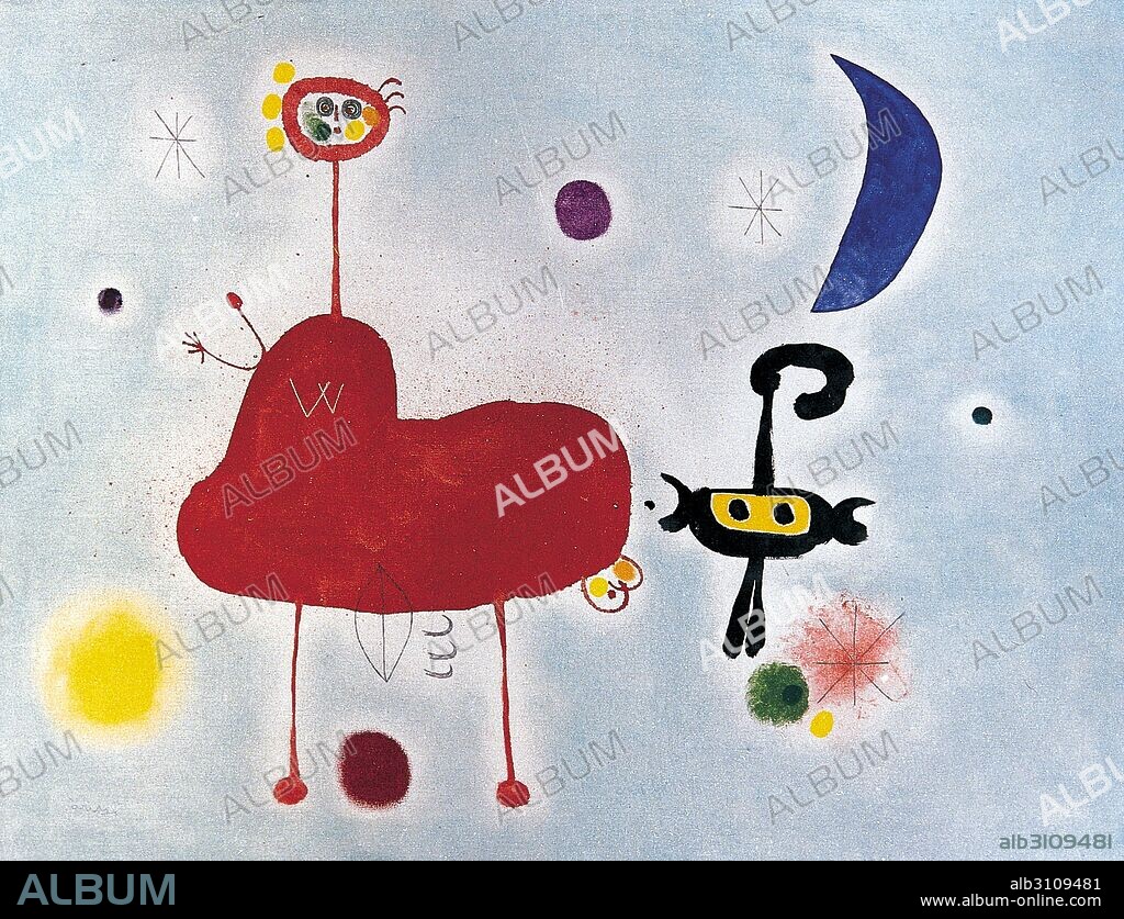 JOAN MIRÓ. Madre e hija delante del sol/1946.