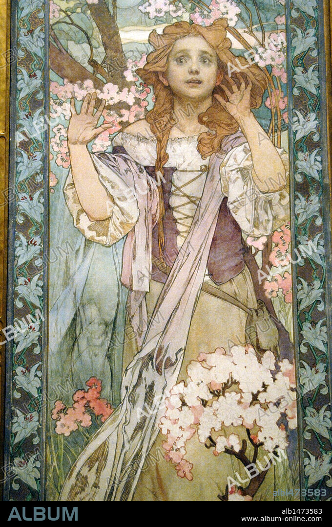 ALPHONSE MUCHA. Alphonse Maria Mucha (1860-1939). Czech painter and decorative artist, one of the leading representatives of the 'Art Nouveau'. Maude Adams (1872–1953) as Joan of Arc, 1909. Oil on Canvas. Metropolitan Museum. New York. United State.