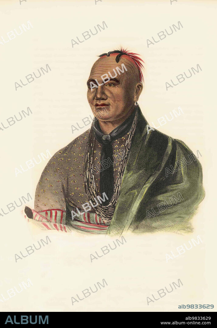 Jean Baptiste de Richardville aka John Richardville, Pinsiwa or Peshewa, circa 1761 - 1841. Half French and half Miami civil chief of the Miami people. After a print published circa 1835.