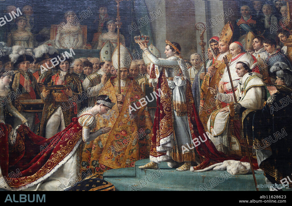 The Coronation of Napoleon(1769-1821) by Jacques-Louis David (1484-1825) in the Cathedral of Notre-Dame, 2 December 1804, Paris. 1805-1807. Oil on canvas. Louvre Museum. Paris, France.