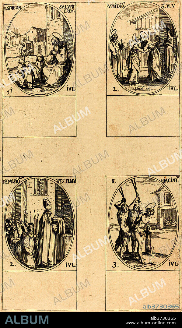 JACQUES CALLOT. St. Simeon Salus; The Visitation; Deposition of the Virgin's Clothes; St. Hiacintus. Medium: etching.