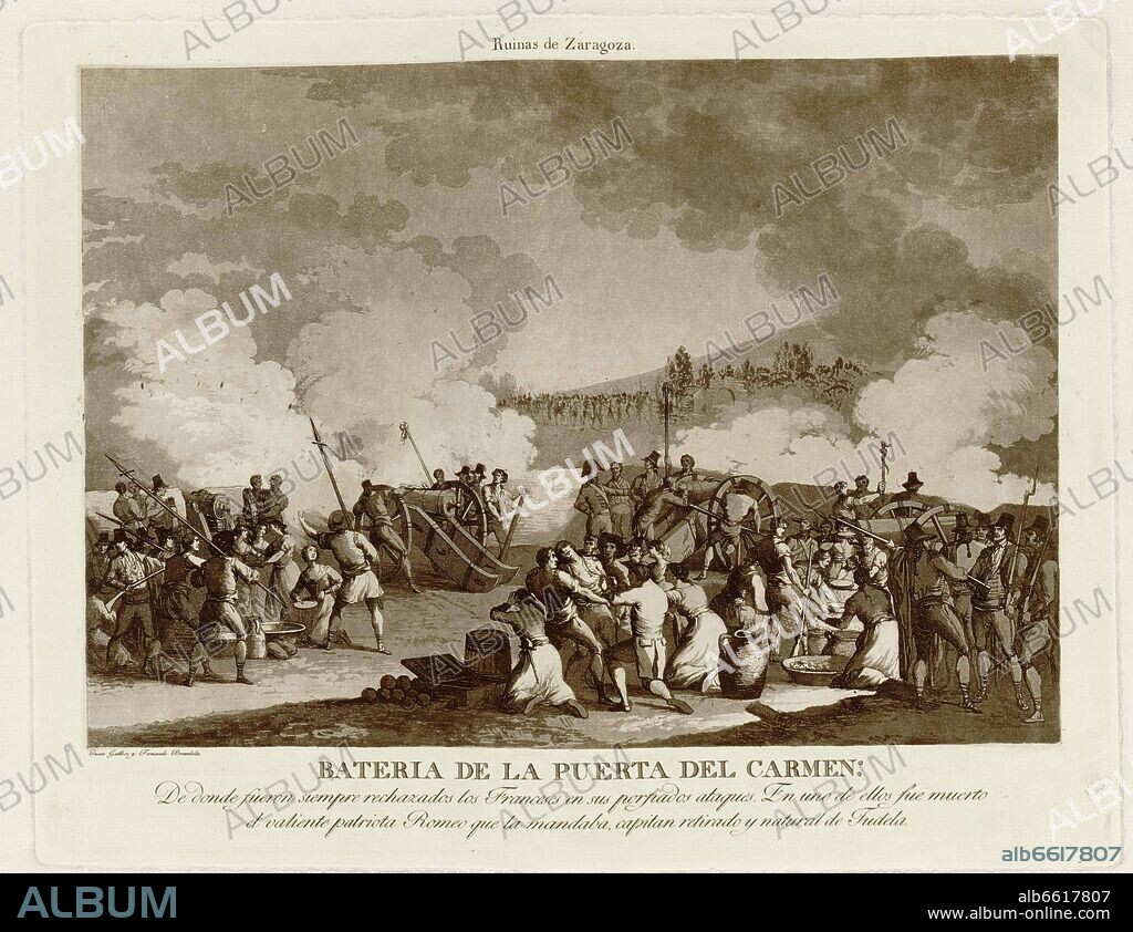 BRAMBILA FERNANDO 1763/1834 Y GALVEZ JUAN. BATERIA DE LA PUERTA DEL CARMEN - 1812-1813 - GRABADO - AGUAFUERTE Y AGUATINTA.