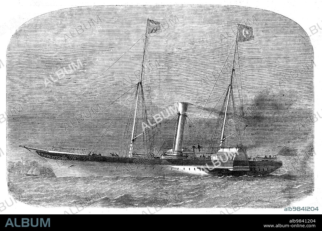 The New Steam-yacht "Cleopatra" built for Il Hami Pacha, Son of the Late Viceroy of Egypt, 1858. During her trial trip, although '...the Cleopatra was worked by powerful engines, and driven at a speed sometimes of seventeen miles an hour, the vibratory motion was scarcely perceptible even in the saloons nearest to the engine-room. The whole ship is of iron. Her extreme length over all is 202 feet, breadth 21, and 10½ feet deep...Her appearance in the water is singularly graceful and striking...The great novelty, however, of the vessel consists in her being fitted with engines of a perfectly new construction, known as Scott Russell's patent three-cylinder engine, and which are so great an improvement on the old plan that their general adoption both for screw and paddle vessels is now certain'. From "Illustrated London News", 1858.